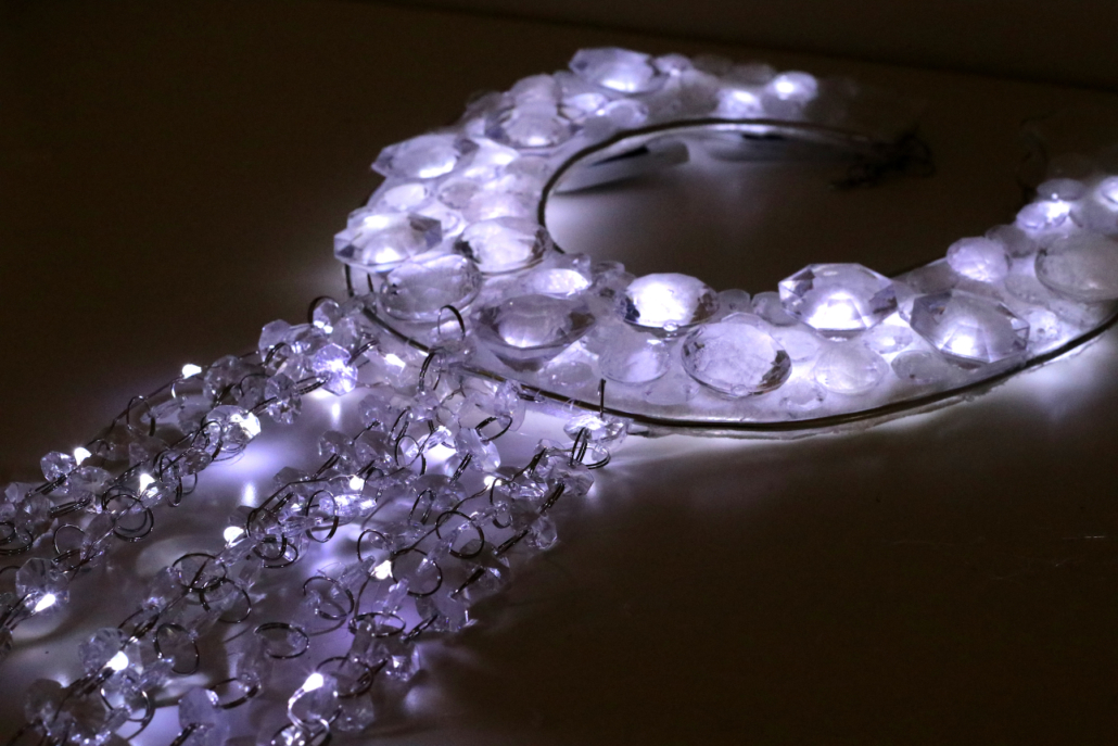Finished glowing LED resin crystals for wearable tech accessories
