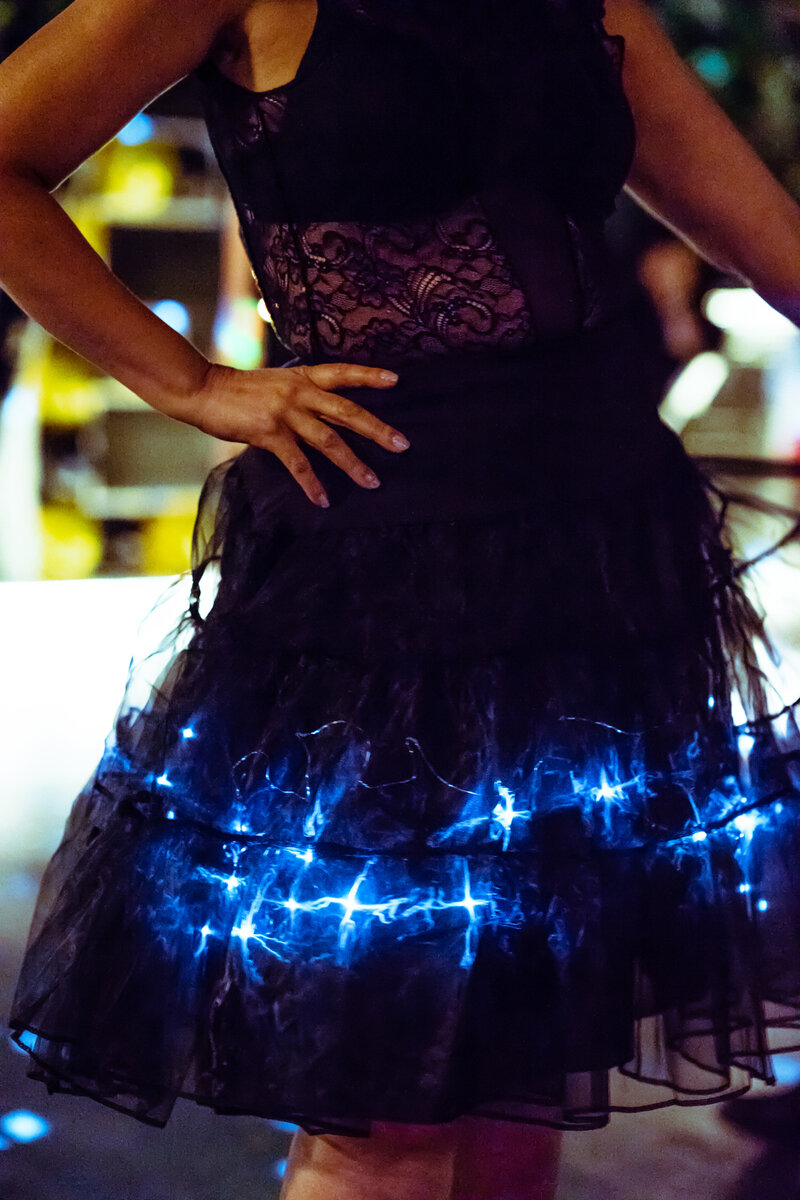 Light-up tutu showing LED glow through tulle layers
